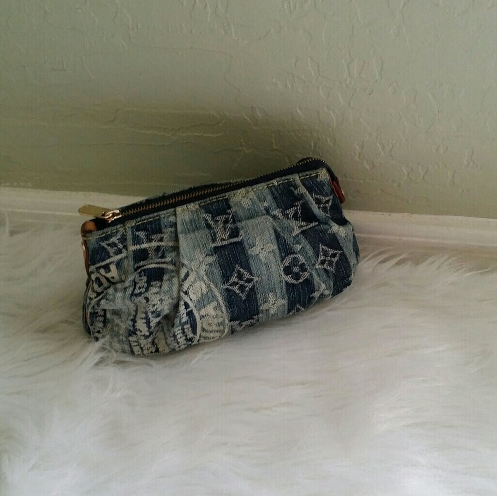 AUTH LV Denim Trousse Raye cosmetic pouch - Picture 1 of 4
